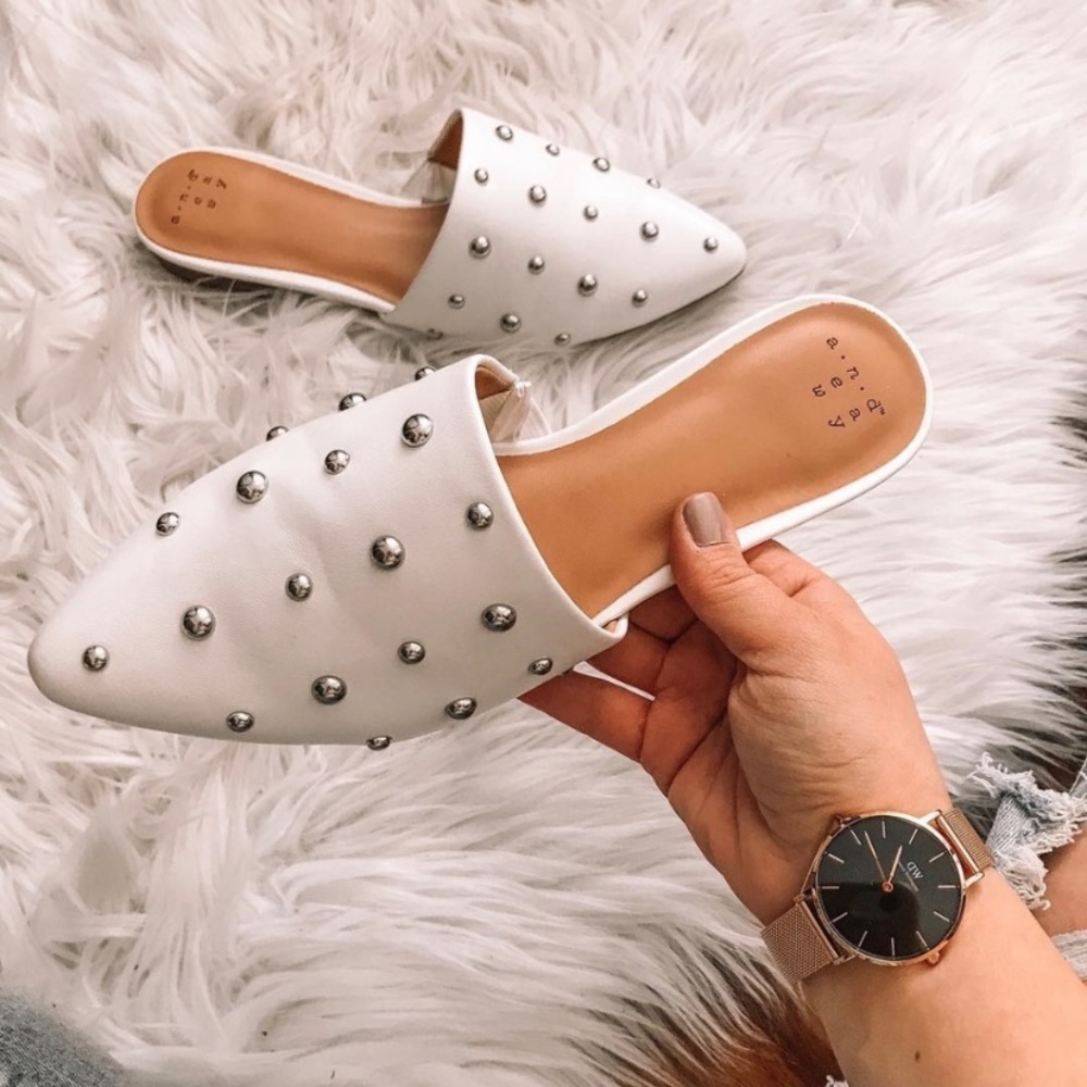 White studded mules